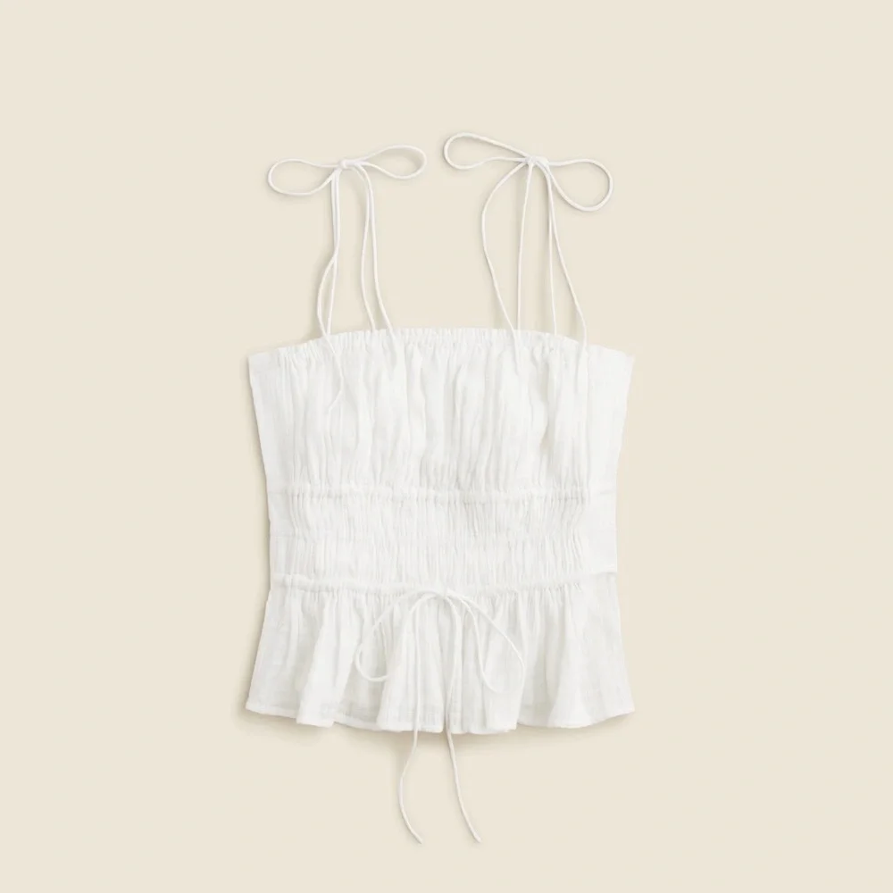 J. Crew Clio White Smocked Peplum Cami with Tie Straps M - Picture 2 of 11